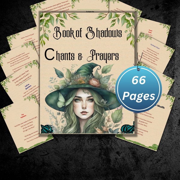 Witches Chants & incanctations, Witchcraft Book of shadows, Wiccan chant, Grimoire pages, 66 pages, witchy ritual, Occult, Book of spells