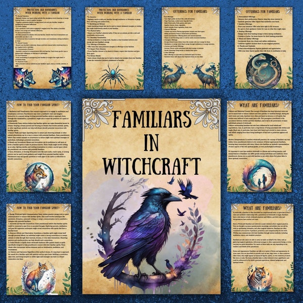 Familiars magic grimoire pages, wicca journal, beginner book of shadows, printable witchcraft, familiars rituals, Witchy, BOS