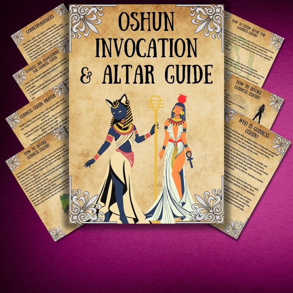 Oshun altar guide, Orisha Grimoire pages, printable oshun Invocation, book of shadows, wicca, Witchcraft, BOS pages, Oshun profile