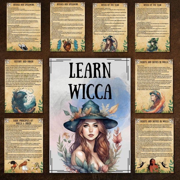 Learn Wicca grimoire pages, WItchcraft basics book of shadows, printable wiccan journal, witch rituals, pagan, beginner BOS pages