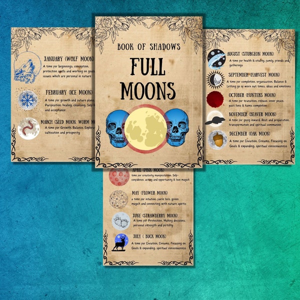 Moon Magic Printable Grimoire Pages, Wicca, Book of spells, Book of shaodws pages