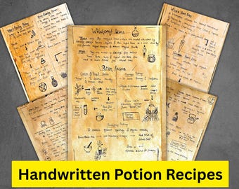 Handgeschreven recepten voor drankjes, grimoirepagina's, afdrukbare drankjes, hekserijbrouwen, boek der schaduwen, elixers, heks, wiccan, BOS