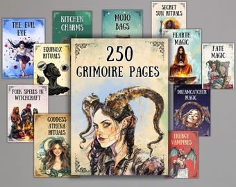 Pacchetto Grimorio Segreto, pagine di stregoneria, magia, 250 pagine del Libro delle Ombre, rituali, wicca, strega, Grimorio stampabile, pagine BOS