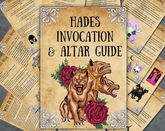 Guía del altar de Hades, páginas de grimorio, invocación imprimible de Hades, rituales, brujería, libro de las sombras, preparación del altar, oraciones, perfil de Hades