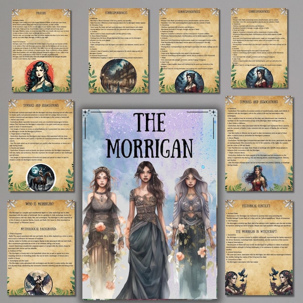 Goddess Morrigan Grimoire pages, Wicca, Printable Book of shadows, Morrigan Rituals, Celtic, Witchcraft, BOS pages, Morrigan Profile