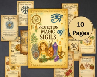 Protezione dalla stregoneria, pagine di sigilli magici, grimorio, libro delle ombre, diario delle streghe, foglio di lavoro, magia dei sigilli, rituali, guida ai sigilli
