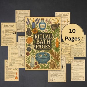 Witchy Ritual Bath Recipes, grimoire pages, witchcraft book of shadows, Bath rituals, digital spells, Pagan, witch, wicca