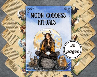Witchcraft Moon Goddess Rituals, Altar guide, Grimoire pages, goddess Offerings, invocation, worship, statue, spell, Moon witch BOS