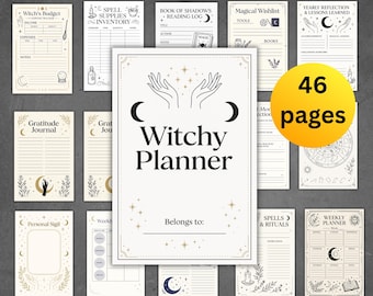 Planer Tajemniczego Czarostwa, dziennik czarownic, cyfrowe strony grimoire, czarownica do druku, wicca, magiczny planer, rytuały, zaklęcia, mała czarownica