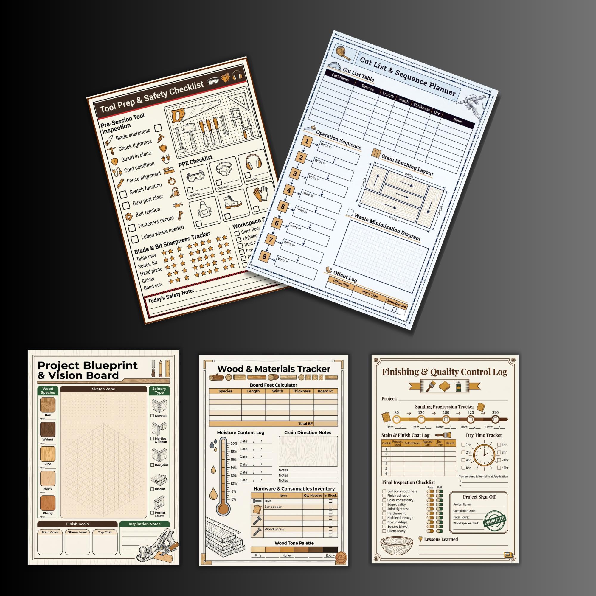 Woodworking Project Checklist, Planner, Carpentry Plans, Inventory, Lathe, Materials, Tracker ...