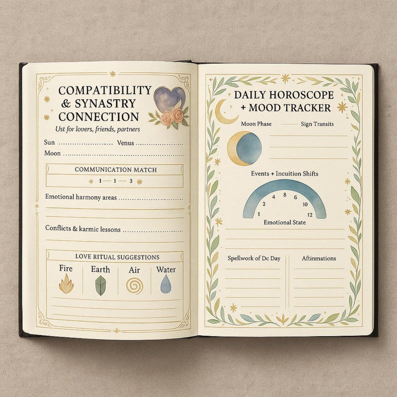 Horoscope Templates, Zodiac, Grimoire Pages, Witchy Printable