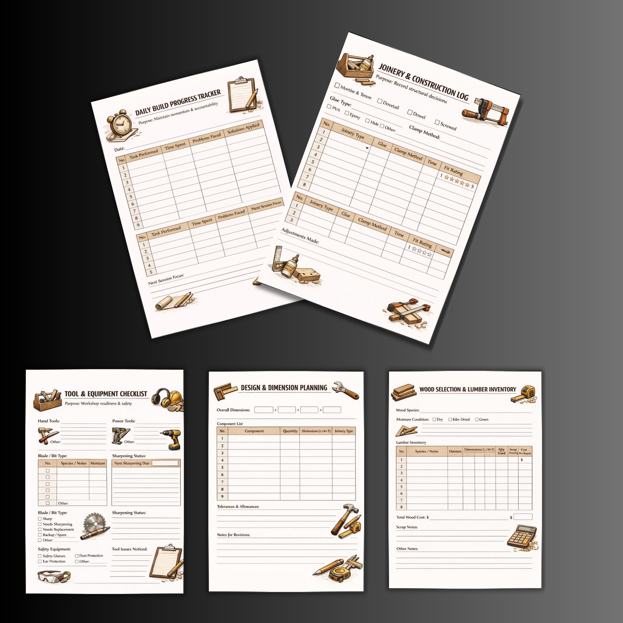 Daily Woodwork Tracker, Carpenter's Planner Inserts, Wood Craft Project ...