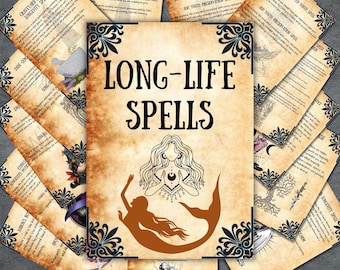 Lot de sorts longue durée de vie, livre de sorts de sorcellerie, pages de magie wicca, sorts de sorcières imprimables, occulte, kit de sorcière païenne, grimoire de rituels