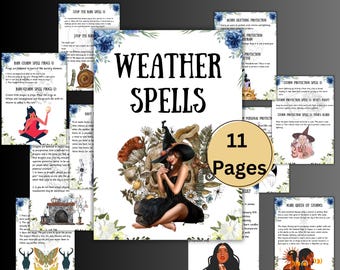 Weather SPELLS Book, witchcraft book of shadows, Printable Wicca SPells, Occult, Pagan, Witches spells pages, BOS grimoire, rituals