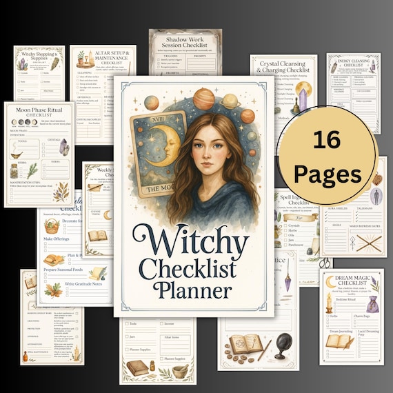 Witchy Checklist Planner, daily witch journal, witchcraft routine, Grimoire digital, spell work, moon phases, magic planner, BOS checklist