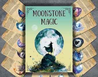 Moonstone magic grimoire pages, Lunar Book of shadows, wicca witchcraft, moonstone rituals, spells, witchy, pagan, BOS
