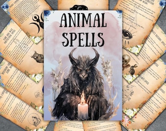 Animal spells bundle, Witchy book of spells pages, wicca witchcraft, occult, pagan, Magic, Printable Grimoire spells, Rituals, witch kit