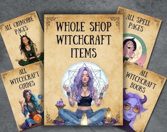 Varje häxkonstprodukt, grimoiresidor, magiska trollformler, babyhäxpaket, ritual, BOS, utskrivbar grimoire, Wicca, nybörjarhäxa