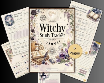 Witchcraft study tracker, witchy planner, digital grimoire pages, Magical planner, Daily witch logs, Spell, ritual journal, BOS plan
