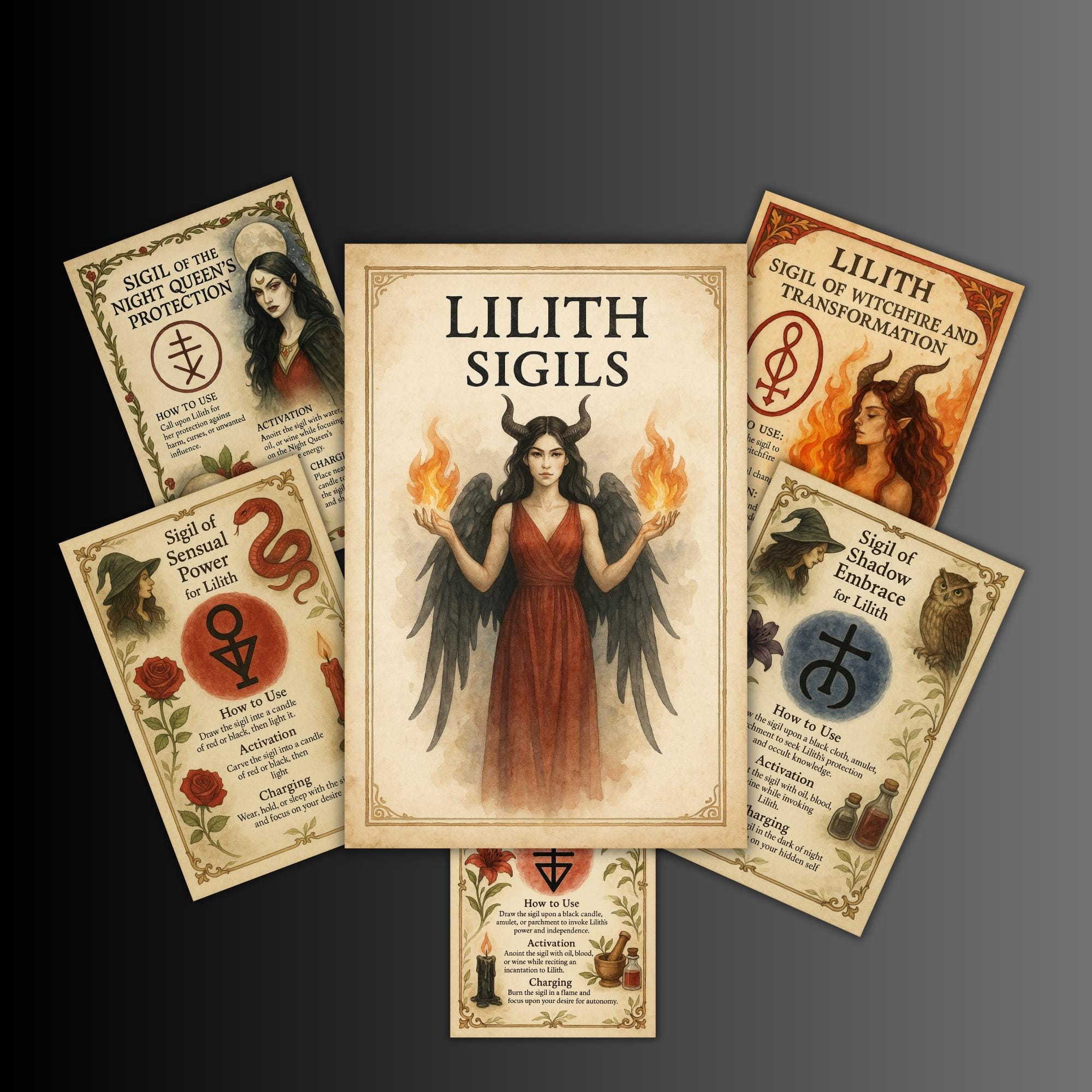 Dark Goddess Lilith Sigils, Grimoire Pages, Printable Witchcraft Sigils ...