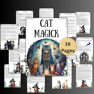 Cat magic grimoire pages, beginner book of shadows, feline magic rituals, wicca journal, witchcraft, familiar, witchy, BOS pages