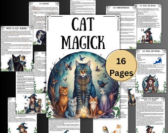 Cat magic grimoire pages, beginner book of shadows, feline magic rituals, wicca journal, witchcraft, familiar, witchy, BOS pages