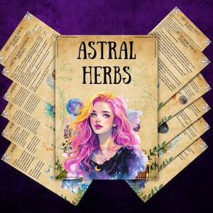 Astral herbs grimoire pages, book of shadows, wicca witchcraft, astral grimoire, rituals, pagan, magic, witchy printable, BOS page