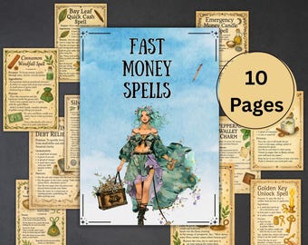 Witchcraft Fast Money spells, digital Book of shadows, Wealth spell sheet, pagan, witchy printable, spell kit, Grimoire, BOS pages