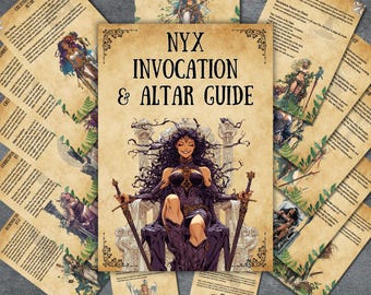 Greek goddess nyx altar guide, prayers, invocation, setup, Nyx grimoire, book of shadows pages, Nyx rituals, statue, goddess BOS, witch