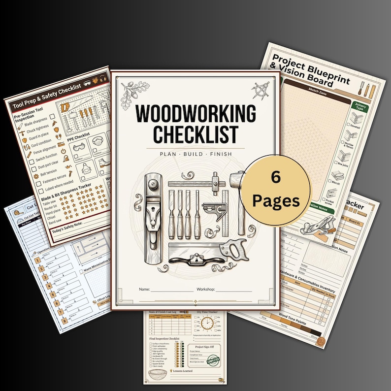 Woodworking Project Checklist, Planner, Carpentry Plans, Inventory, Lathe, Materials, Tracker ...