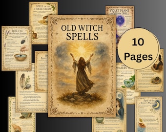 Secret Old Witch Spells, Grimoire Spellbook, printable book of shadows, rituals, folk spells, pagan, witchy, beginner BOS pages