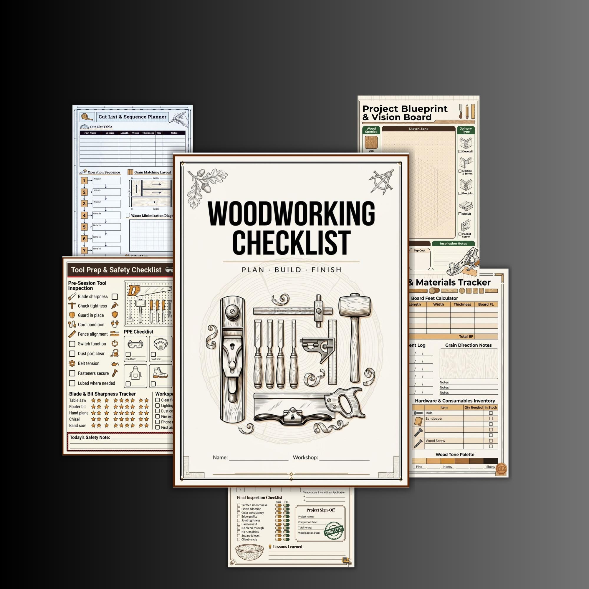 Woodworking Project Checklist, Planner, Carpentry Plans, Inventory, Lathe, Materials, Tracker ...