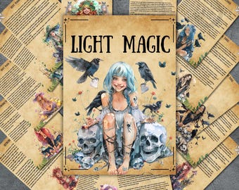Light Magic grimoire pages, wiccan printable, book of shadows, grimoire rituals, witch journal, pagan, basic witchcraft, BOS pages
