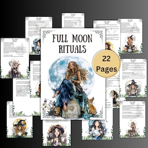 Páginas de grimorio de rituales secretos de luna llena, magia lunar, libro de las sombras, brujería, magia lunar, wicca, imprimible de brujas, bruja BOS