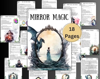 Secret Mirror Magic Grimoire pages, printable book of shadows, Mirror rituals, pagan, witchy, wiccan beginner witchcraft, BOS pages