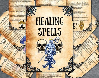 healing spells bundle, witchcraft spell book pages, Book of shadows, wicca, occult, pagan, Baby witch, BOS pages, Printable Spells,