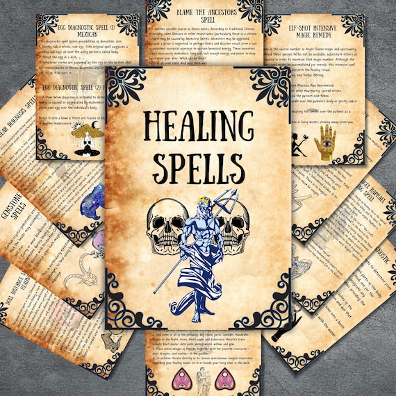 healing spells bundle, witchcraft spell book pages, Book of shadows, wicca, occult, pagan, Baby witch, BOS pages, Printable Spells,