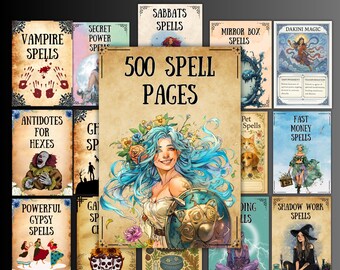 Powerful Magic Spells Kit, 500 Spells, witchcraft, witchy printable, grimoire pages, Pagan, book of shadows, rituals, beginner, BOS pages