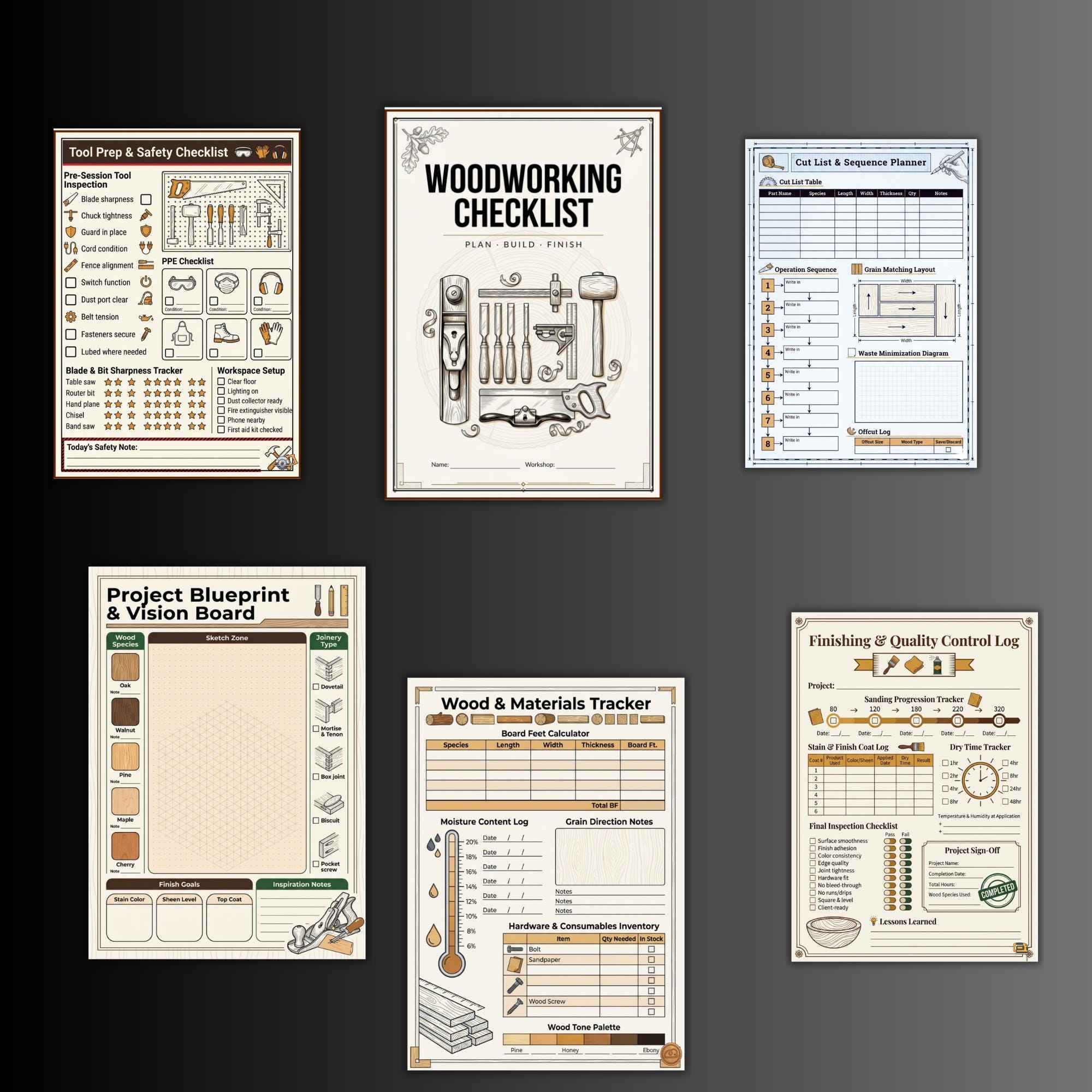 Woodworking Project Checklist, Planner, Carpentry Plans, Inventory, Lathe, Materials, Tracker ...