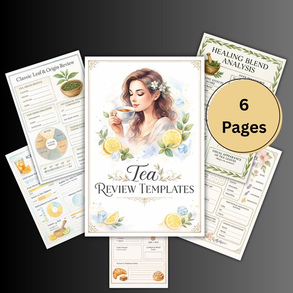 Tea Review Templates, Printable Tea Tasting Record Book, Tea Lovers Journal, Tea flavor, rating sheet, Notes, aroma, leaf reviews sheet