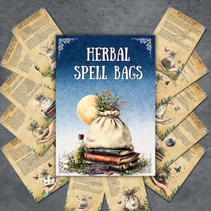 Herbal Spells Bag, Grimoire Pages, sachets, book of shadows, green spells, rituals, pagan, witchcraft Printable BOS Herbs, witch