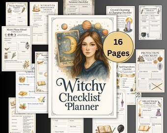 Pobierz listę kontrolną czarownic, strony dziennego planera, dziennik grimoire, cyfrowy planer czarownic, harmonogram, zaklęcia, czarownictwo, lista kontrolna magii