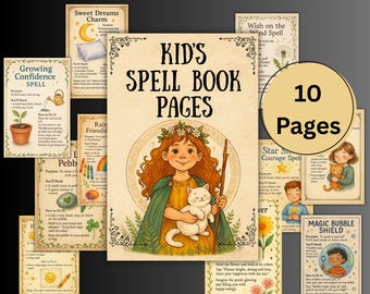 Spell book pages for kids, witchcraft for kids, printable spells bundle for children, charms, rituals, Witchy, beginner, Spells BOS
