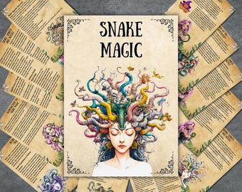 Snake magic grimoire pages, familiar book of shadows, totem, spirit animals, rituals, pagan, witchcraft, witchy, animal guide, grimoire, BOS