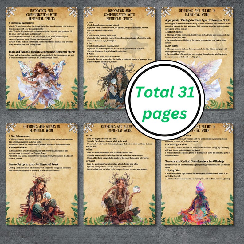 Elemental Spirits Pages, Grimoire Bundle, Wicca Book of Shadows ...