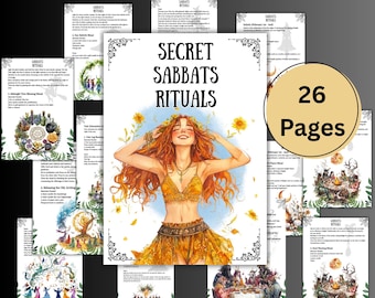 Páginas de grimorios de rituales de Sabbats secretos, rueda de brujas del año, Samhain, Imbolc, Yule, Ostara, Beltane, Litha, Lammas, Mabon, Rituales, BOS