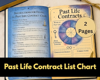 Past Life Contract List Chart, Grimoire pages, Printable Book of Shadows, past life exploration guide, Baby witch basics