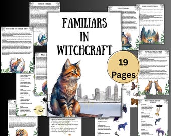 Páginas de grimorio de brujería de familiares secretos, libro de sombras imprimible, rituales de animales espirituales, pagano, wiccan, páginas BOS para principiantes