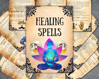 Healing spells kit, Book of Shadows pages, wicca spellbook, pagan, occult, Beginner witch, BOS, printable grimoire spells, Rituals