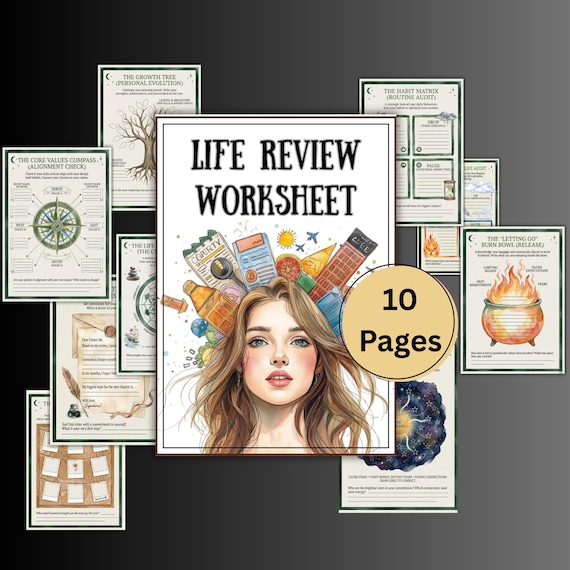 Life review Workbook, Life audit printable planner, life, goals, purpose, future, balance, Logs, tracker, life vision worksheet